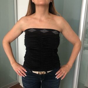 Black Sleevless Tube Top with Diamond Shape Silver Bling Embellished